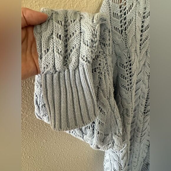 NWT Rachel Zoe Light Blue Open Knit Cardigan Sweater Soft Blue Timeless Size L - Picture 4 of 7